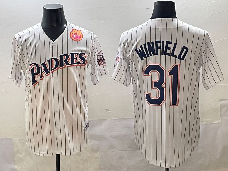 Men 2025 San Diego Padres #31 Winfield White Stripe Throwback Game Nike MLB Jersey style 7->san diego padres->MLB Jersey